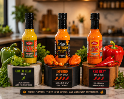 Lelette Hot Sauce Variety Pack – RED HEAT, GREEN HEAT & INFERNO (3 × 5 fl oz / 148 mL)